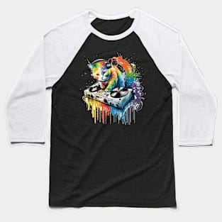 Funny CAT DJ colorful Baseball T-Shirt